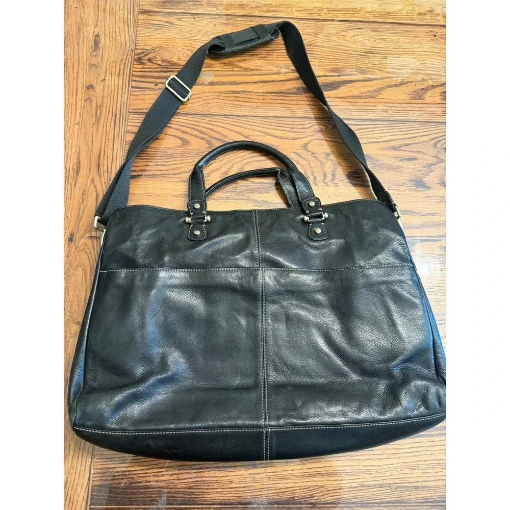 Liz Claiborne Messenger Bag Womens Large Black Leather Crossbody Laptop Satchel